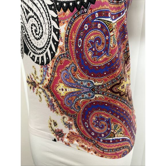 ETRO Top Blouse T Shirt Tee Round Neck Multi Color Paisley Short Sleeve 46 10 M - Picture 4 of 6